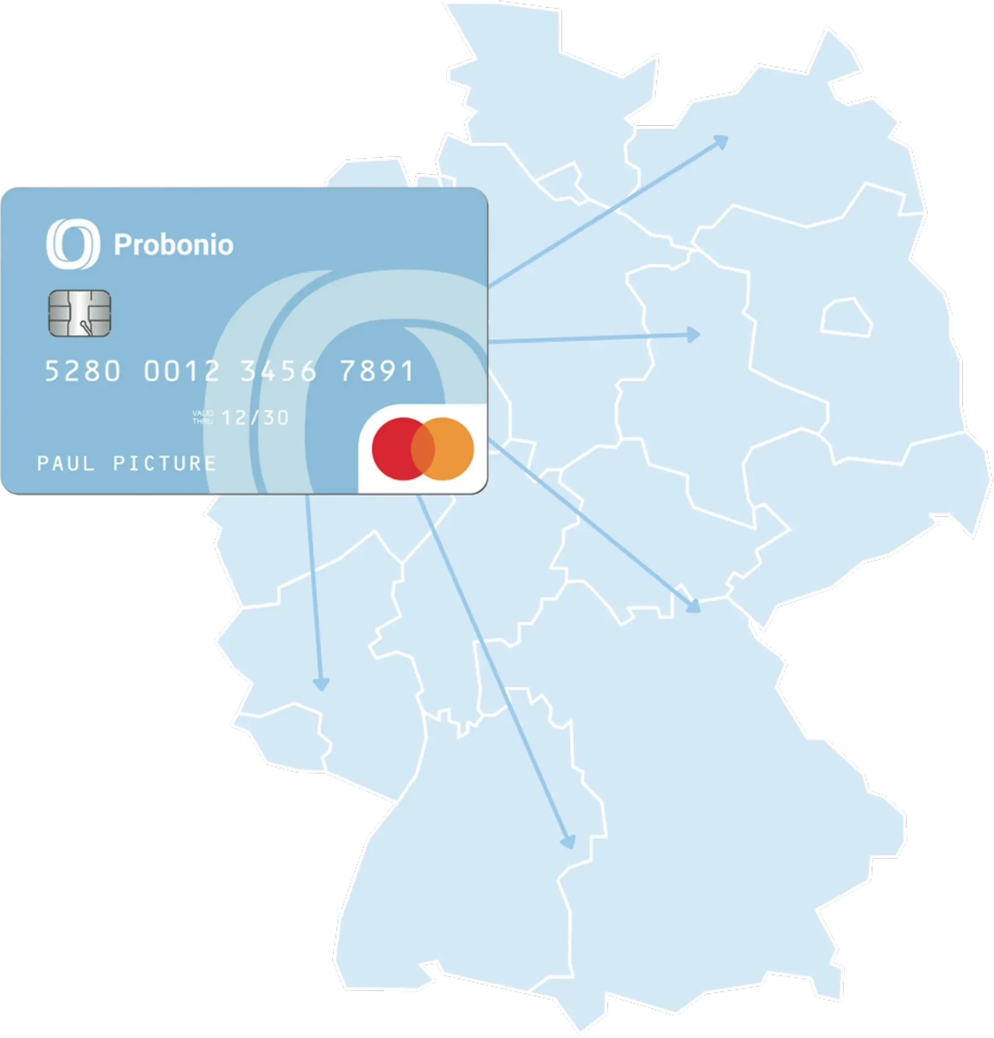 Sachbezugskarte: regional Probonio Sachbezugskarte vor der Landkarte Deutschlands