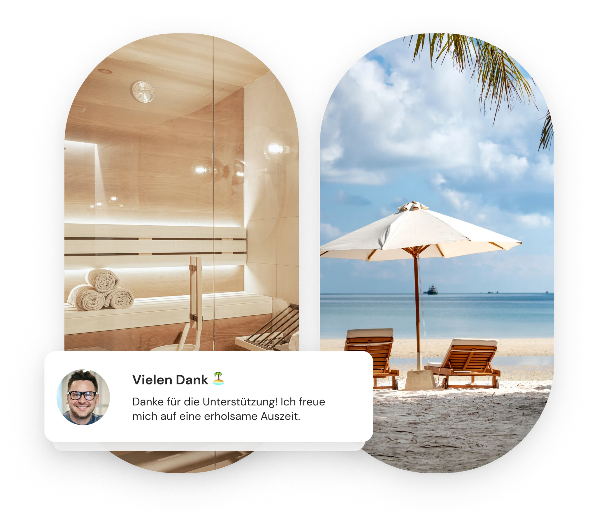Collage aus Sauna, Sandstrand und Probonio Screenshot