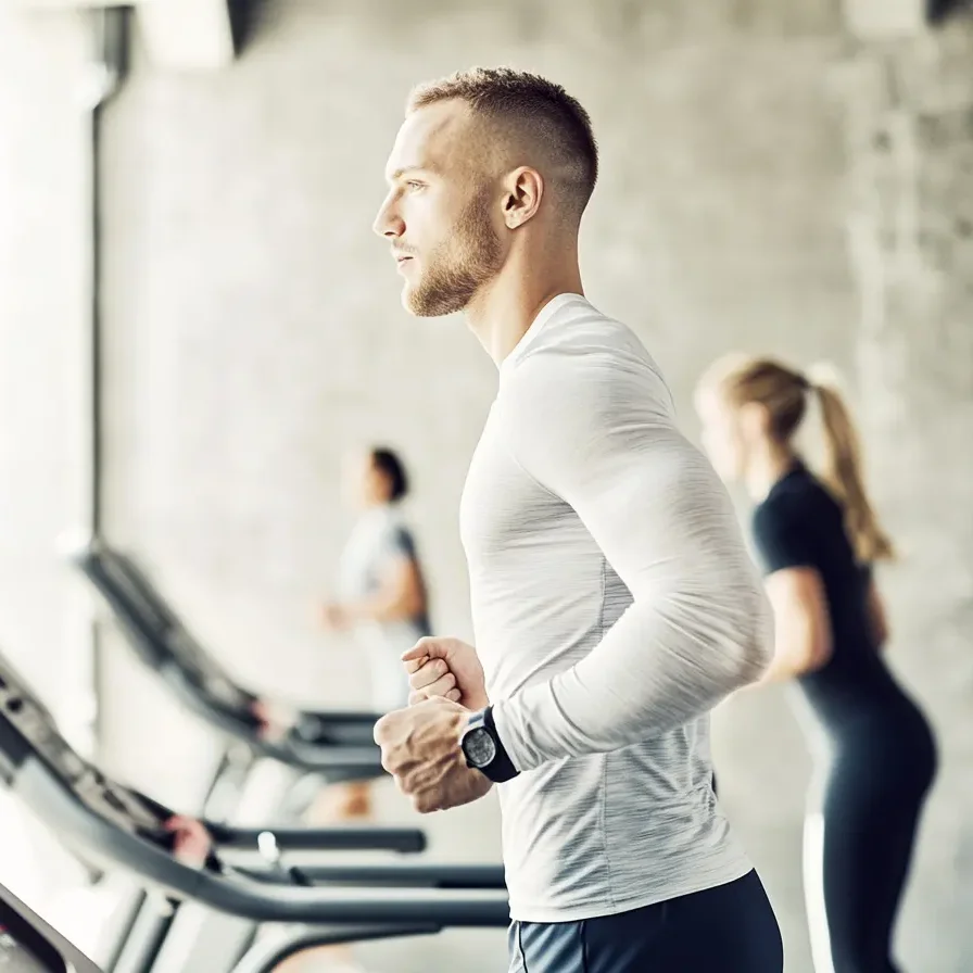Mann trainiert auf Ergometer in Fitnessstudio