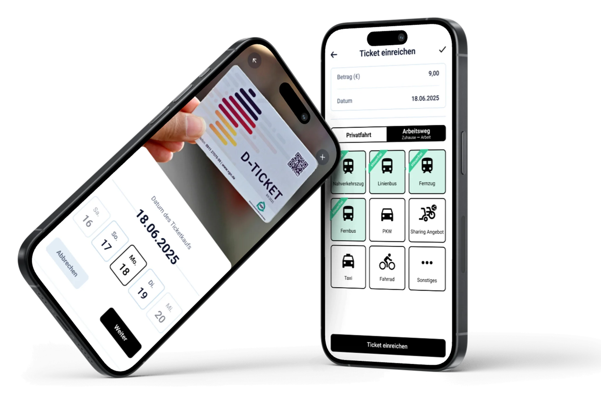 Kein Aufwand 2 iPhones zeigen Deutschlandticket