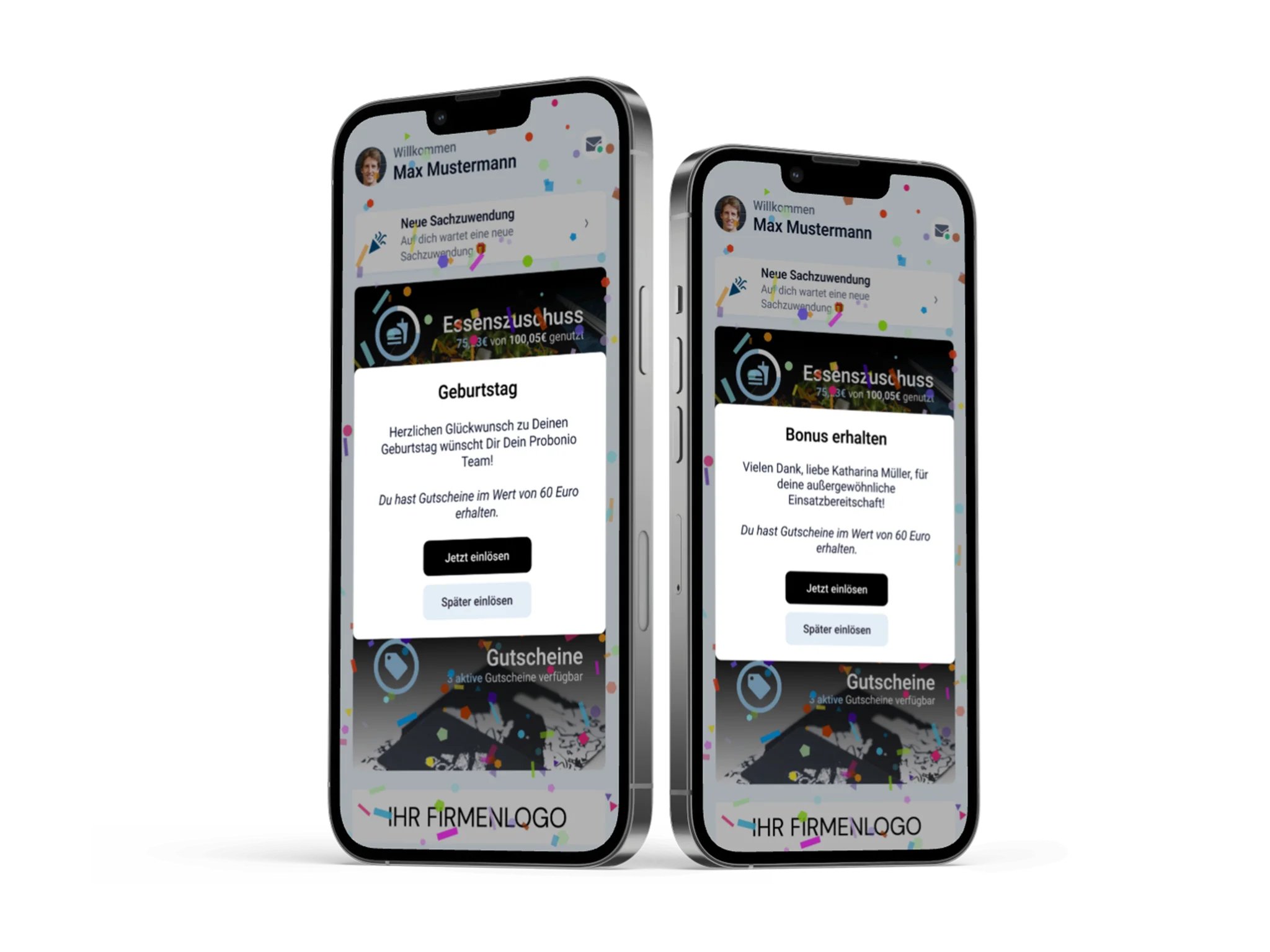 2 iPhones zeigen Probonio App