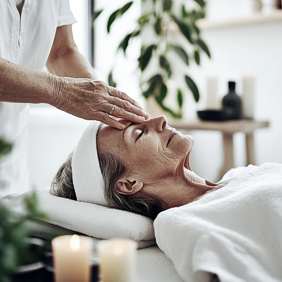 Frau während Kopfmassage