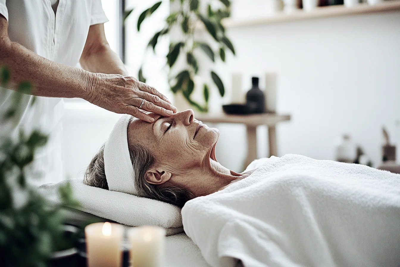 Frau während Kopfmassage