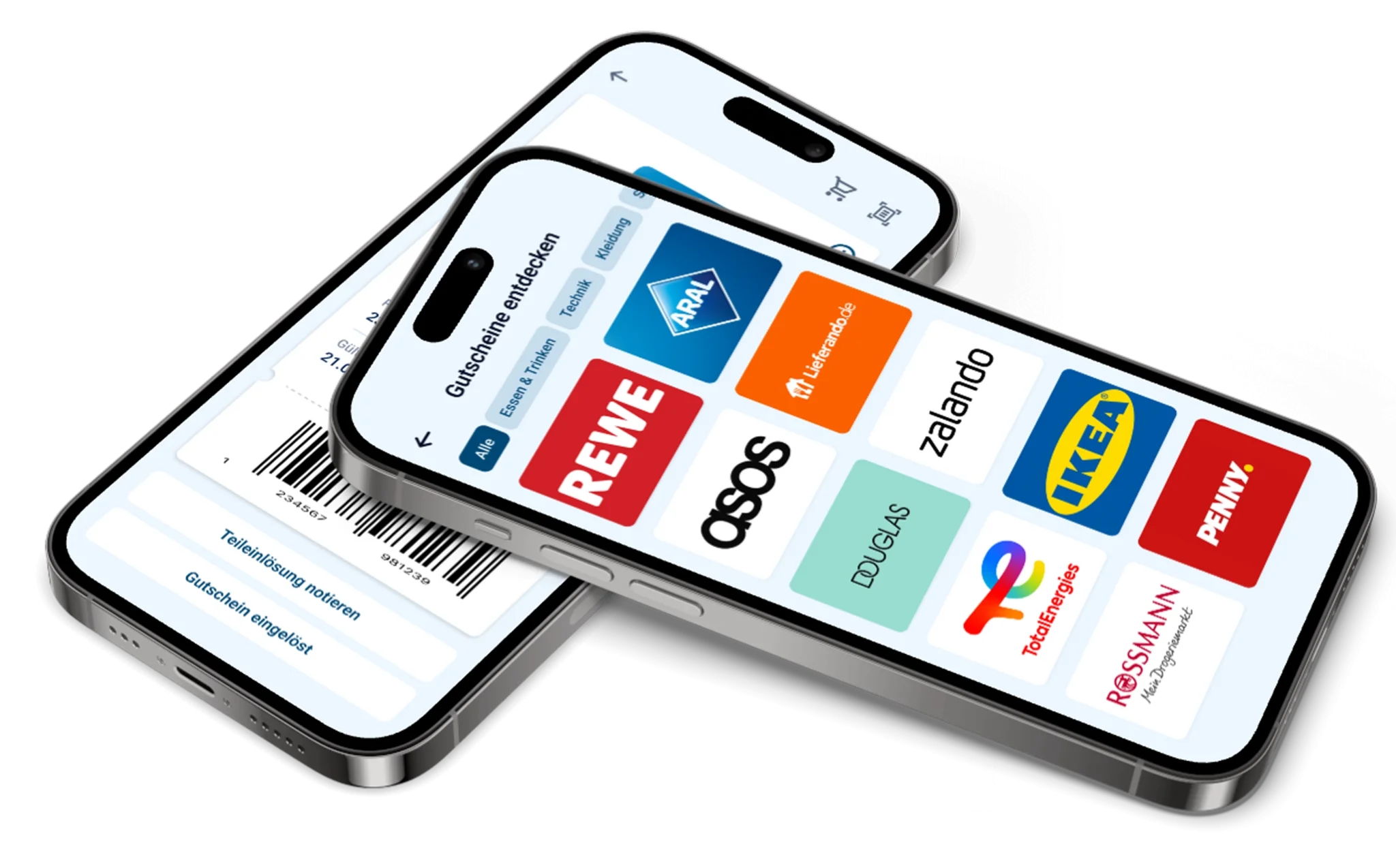2 iPhones mit eingeblendeten Gutschein-Partner Logos