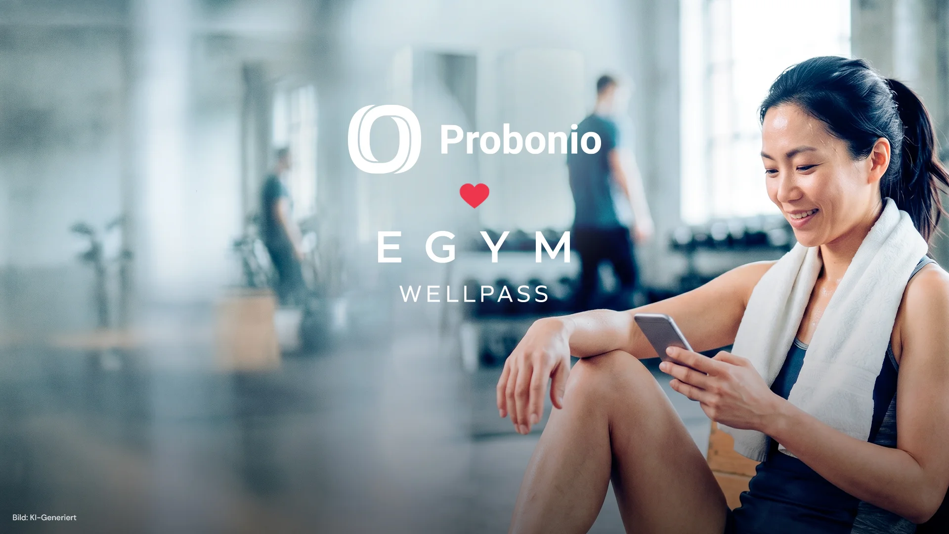 Frau im Wellpass EGYM sitzt am Boden und schaut auf Smartphone