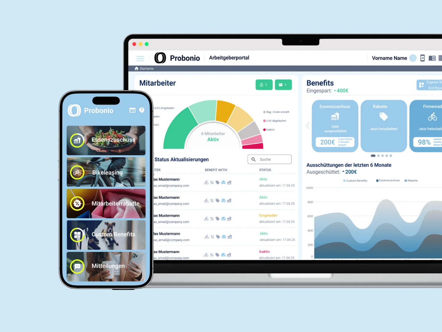 Was ist Probonio iPhone mit Probonio App und MacBook mit Probonio Portal